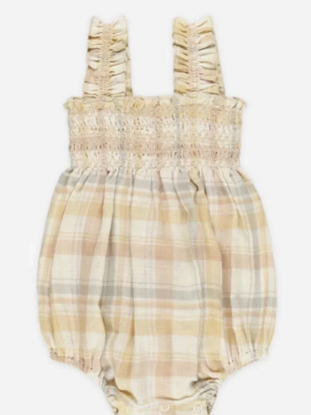 Rylee + Cru Julia Romper Pastel Plaid Smocked Baby Girl 0-3M
